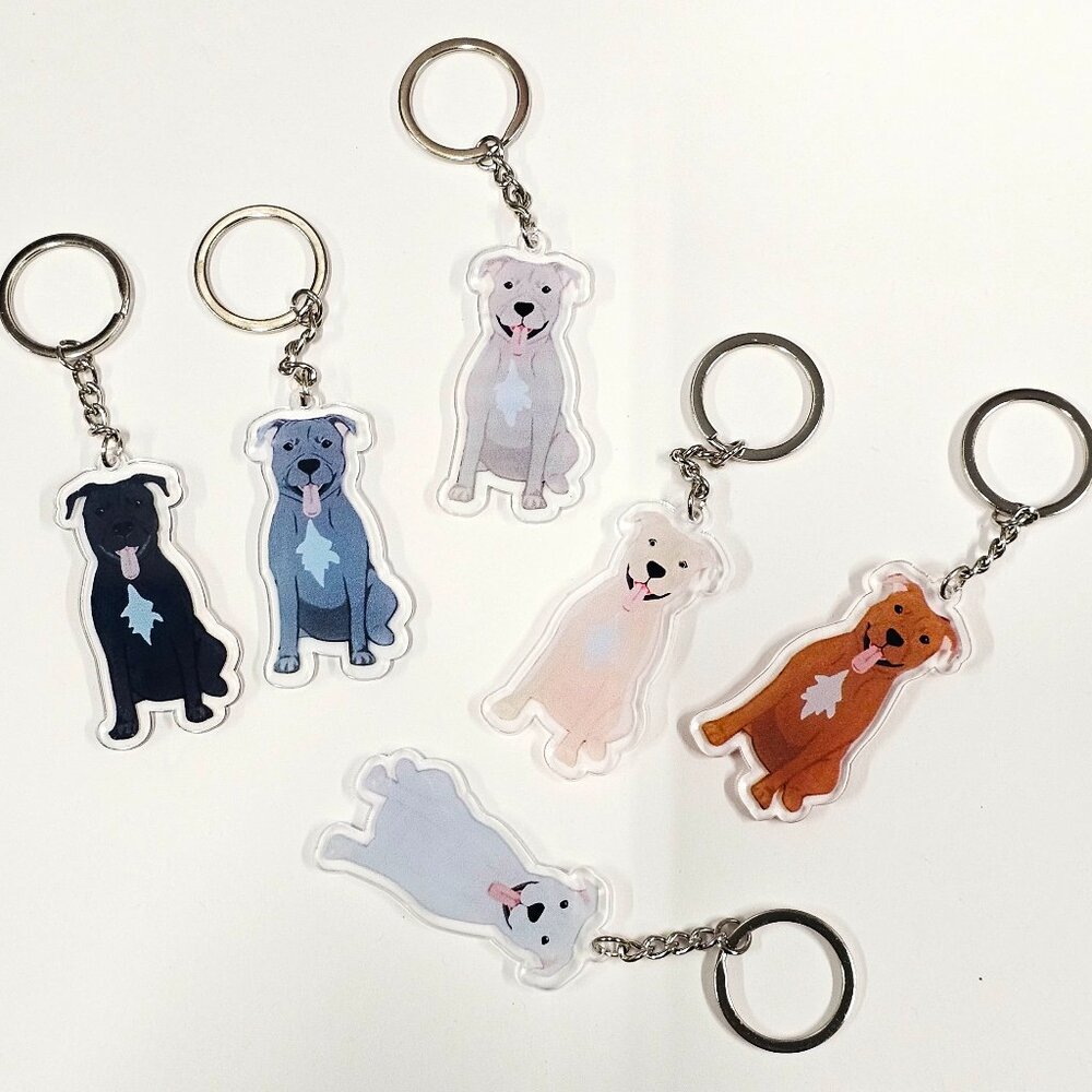 Pit Bull Dog Keychain or Staffordshire Terrier Pet Lover Acrylic Gift Accessory
